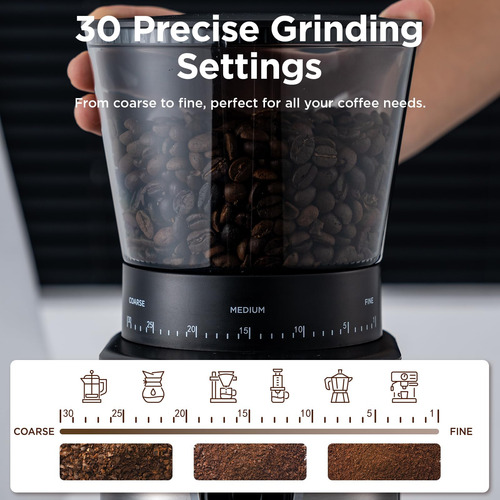 Molinillo De Café Cónico Eléctrico 30 Ajustes Plateado Negro Bg702s-pg