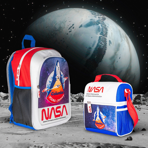 Kit Mochila Y Lonchera Escolar Nasa Edición Cohete Color Blanco