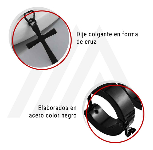 Aros Colgantes Cruz De Acero Inoxidable Set X 2 Unidades