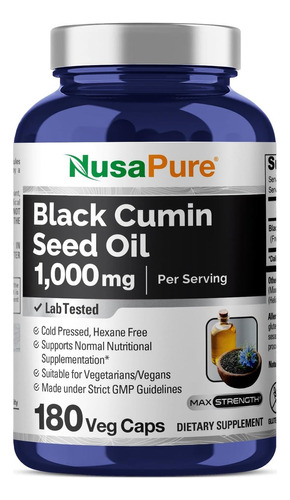 Nusapure Black Cumin Seed Oil 1000 Mg 180 Cápsulas Sabor Sin Sabor