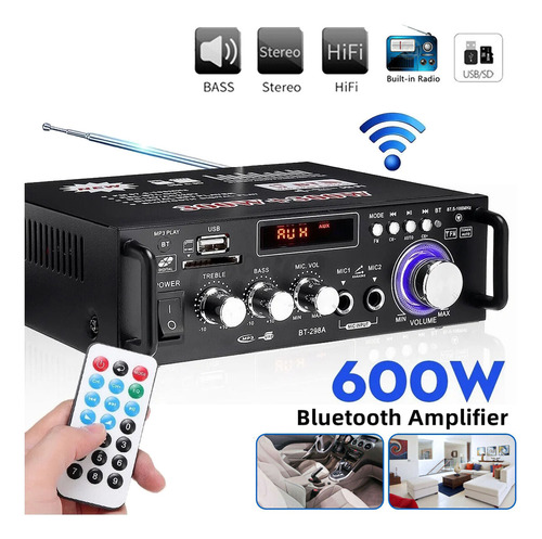 Amplificador De Audio Bluetooth Carro/hogar 2 Canales 600w
