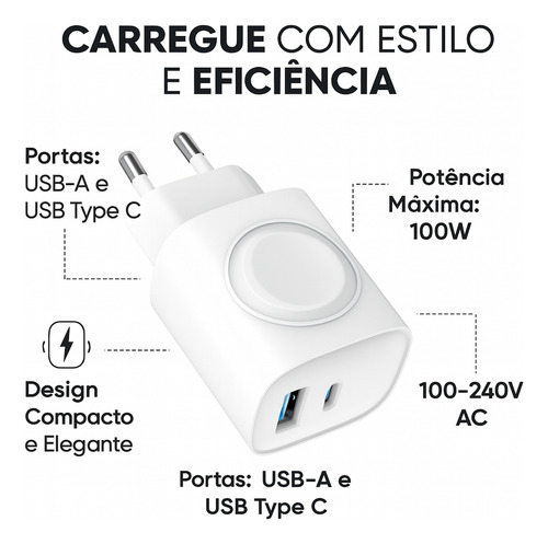 Carregador Universal Turbo 2 Em 1 Com Indução Branco Tipo C