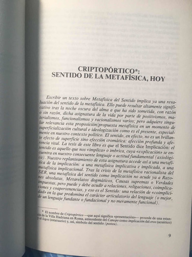 Metafísica Del Sentido,una Filosofía De La Implicación Deust
