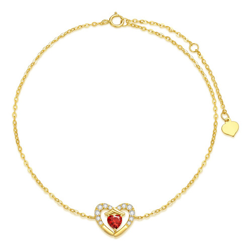 Sisgem Pulsera De Corazon De Circonita Cubica Roja De Oro De