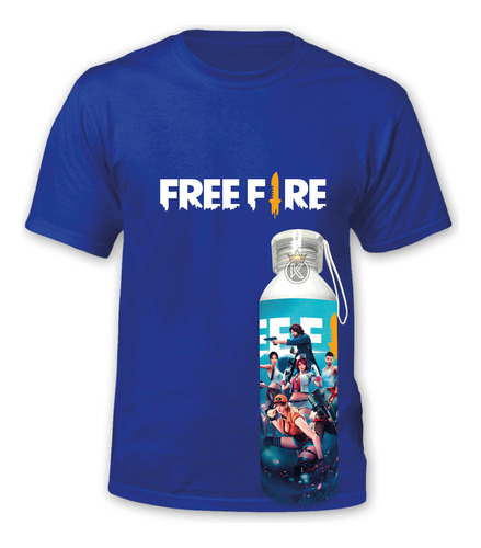Polera Free Fire + Botella En Aluminio 750ml - Estampaking