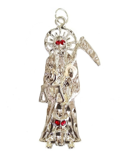 Santa Muerte De 7 Metales Con Baño De Plata Y Circonias