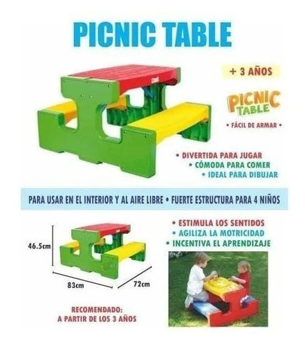 Mesa Y Bancos Pic-nic Table Infantil Rondi Actividades
