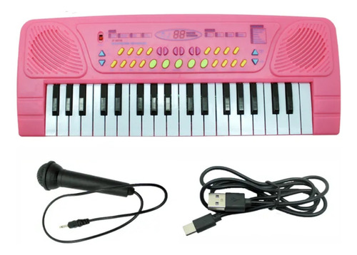 Mini Teclado Eletrônico Com Microfone 37 Teclas Rosa 110v/220v