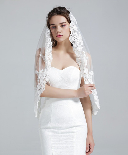 Wedding Velo Nupcial Con El Peine 1 Nivel Edge Apliques De E