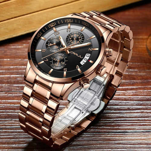 Crrju Relojes Para Hombre Moda Casual Cronógrafo Fecha Reloj