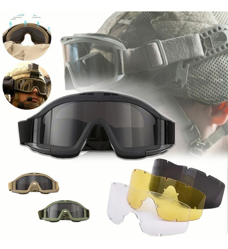 Goggles Tácticos 3 Micas Militares Motocross Airsoft Gotcha