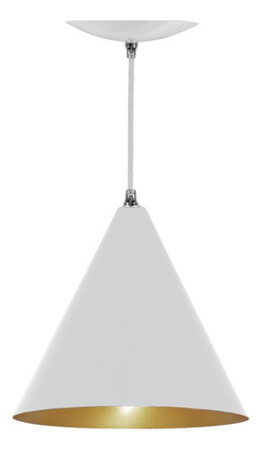 Pendente Luminária Cone P 18cm Diâmetro X 16cm Al. Cor Branco Textura x Dourado