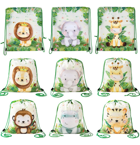 6 Pzs Mochila Con Cordón Animales Bolsa Regalo Niños