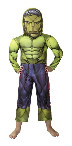 Disfraz Hulk Marvel Con Musculos Talle 2 7/8 Años 