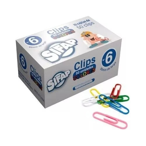 Clips Sifap Nº6 50 Mm Forrados De Color X 50 U X 10 Cajas  