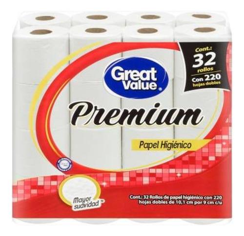 Papel Higienico Great Value Premium 32 Rollos 220 Hojas