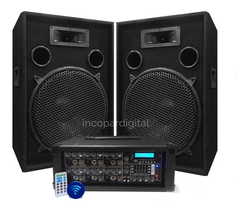 Combo Consola 6 Canales 150w Bluetooth + 2 Bafles 15''