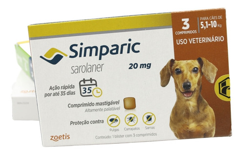 Imagem 3 de 10 de Antipulga Simparic 20 Mg 5 A 10 Kg - 3 Comprimidos