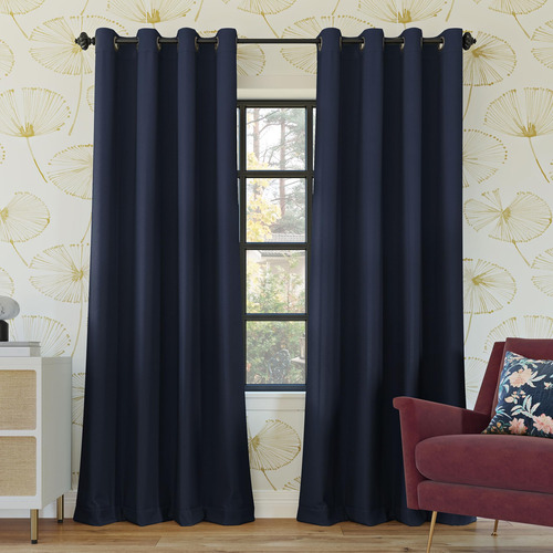 Juego De 2 Paneles De Cortinas Opacas 132 X 137 Cm Azul Mari