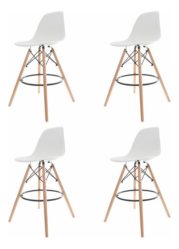 Kit 4 Banquetas Altas Para Bar Cozinha Charles Eames Eiffel Cor Branco