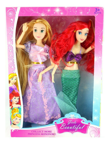 Muñeca Rapunzel Y Ariel Princesas Juguete Niña Barbie