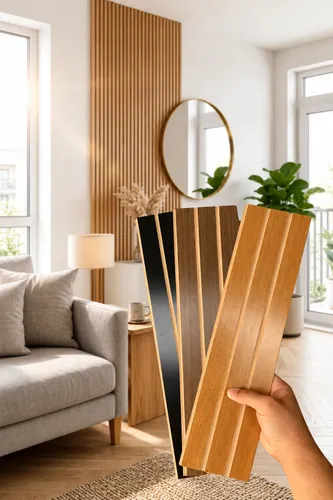 50 Placas Ripadas  Autocolante Mdf 45x11 Decoração Madeira 3d Freijó