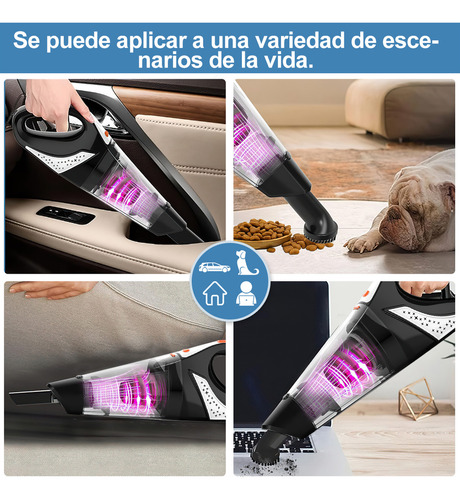Aspiradora de mano inalámbrica para automóvil, 10 Filtros Lavables, Cepillo Turbo Antipelo, Bajo Ruido 70dB, Ultraligera 1.4lbs, con motor sin escobillas para automóviles, oficina, limpieza del hogar