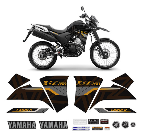 Adesivos Lander Xtz 250 2020 Moto Preta + Emblemas Yamaha