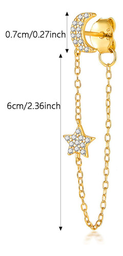 Arete De Plata 925 Zirconias Luna Cadena Unitalla Mujer