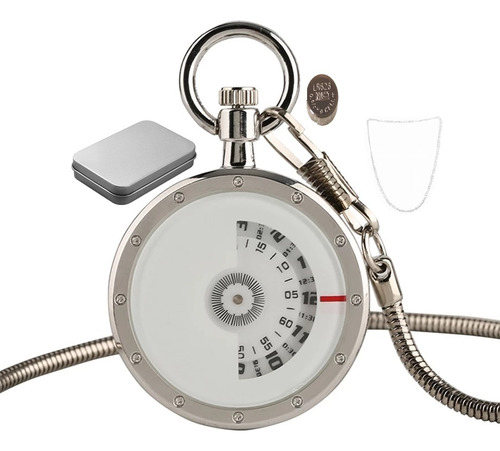 Reloj De Bolsillo A Bateria Capas Sin Manecillas Blanco