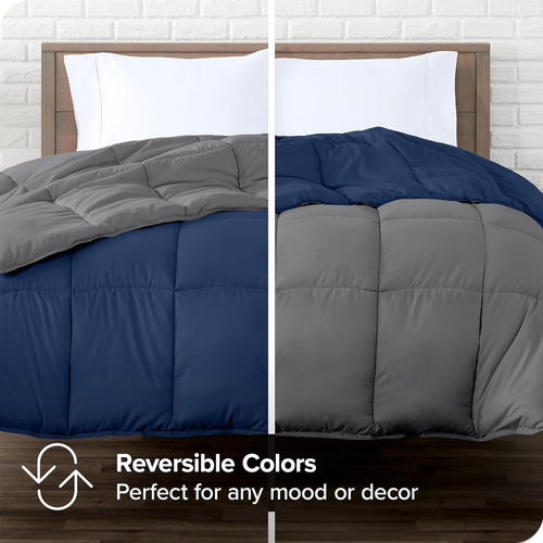 Bare Home - Edredón De Plumón De Ganso Sintético Ultrasuave Color Azul Oscuro Y Gris Diseño De La Tela Reversible