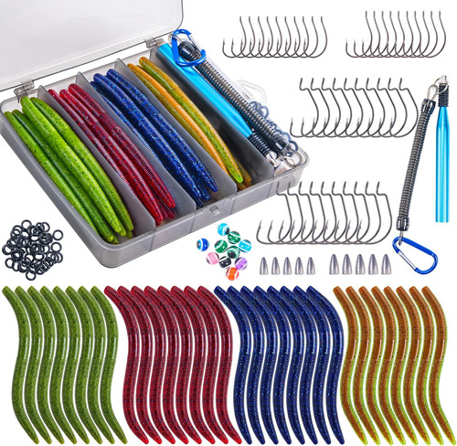 Goture 143pcs Kit De Señuelos De Pesca De Gusanos Locos, Kit