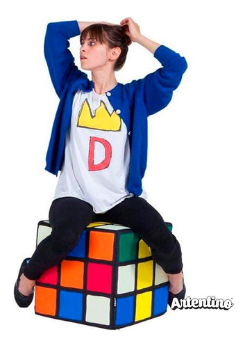 Imagen 6 de 9 de Puff Fiaca Rígido Cómodo Sillón Cubo Mágico Retro Rubik Deco