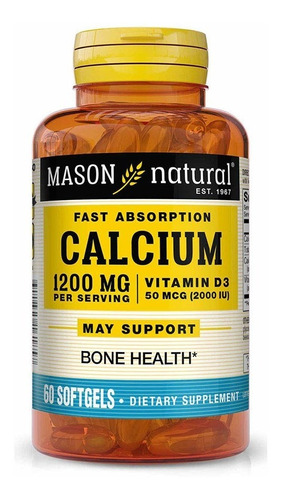 Mason Natural | Calcio Con Vitamina D3 | 60 Cápsulas Blandas