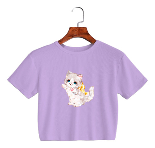 Crop Top Lila Niña - Gatito Kawaii