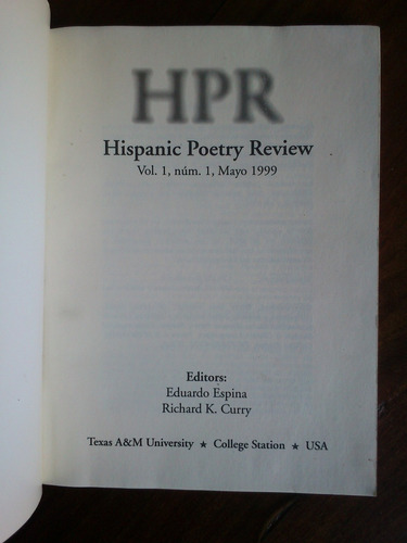 Hpr Hispanic Poetri Review - Vol. 1, Número 1 - 1999
