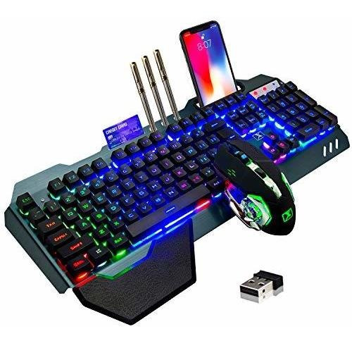 Teclado Mouse Inalambrico Juego Raton Recargable Arco Iris