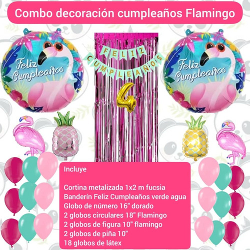 Combo Decoración Cumpleaños Globos Flamingo / Piñas