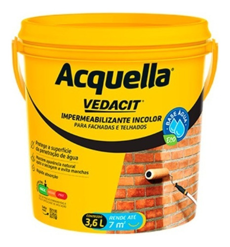 Acquella Vedacit 3,6l Incolor Silicone Tijolos E Fachadas