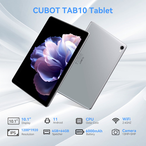 Cubot Tablet Tab 10 Ram 4 Gb 64 Gb 10,1 Android Gris Niños