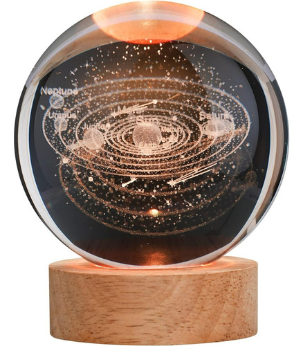 Lampara De Noche Bola Cristal Led Diseños 3d Vidrio Resina