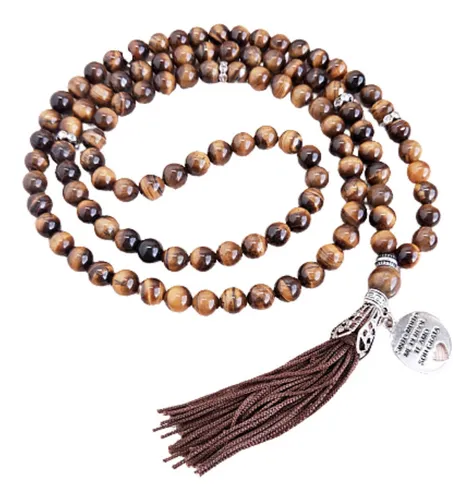 Japamala Pulseira 108 Contas Pedra Olho De Tigre Proteção Cor Mar...