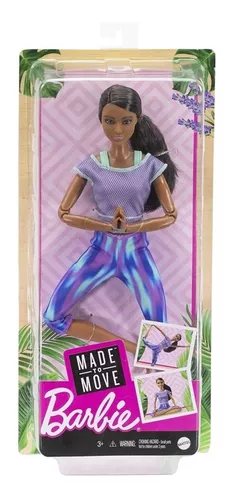 Muñeca Barbie Made to Move (Hecha para moverse) con 22 articulaciones y  ropa de yoga floral, azul