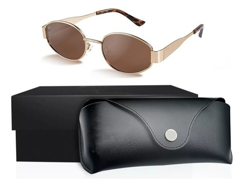 Lentes De Mujer Moda Anteojos De Sol Dorado Marco Metal