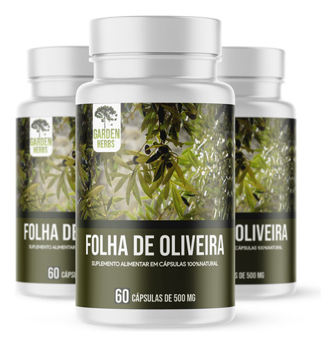 Folha De Oliveira Extrato Seco Cápsulas/500mg Kit 3 Potes Sabor Sem Sabor