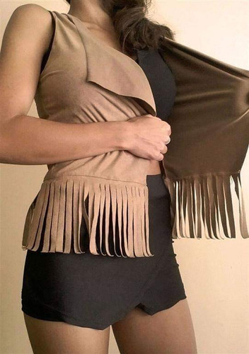 Chaleco Gamuzado Con Flecos
