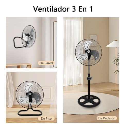 2pz Ventilador Metalico Kit 3en1 De Pie Pared Piso Pedestal 50 Cm 60hz Negro Plata Metal 3