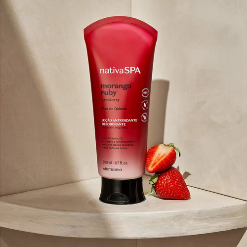 Combo Nativa Spa Morango Ruby: Body Splash 200ml + Loção Corporal 200ml