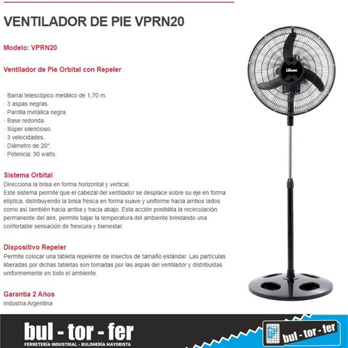 Imagen 3 de 4 de Ventilador De Pie Liliana Vprn20 Con 3 Palas De Plástico 20