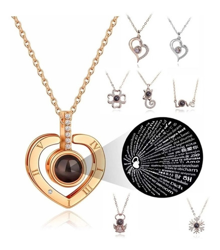 Imagen 2 de 7 de Collar Te Amo 100 Idiomas + Cajita De Regalo Cadena Colgante
